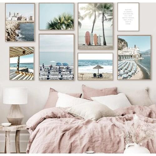 Nordic Beach Yacht Coconut Tree Wall Art Poster Summer Travel Landscape Prints Quotes Canvas Painting Modern Pictures Home Decor