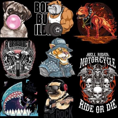 Muscles Shar Pei Dog Iron-On Transfer Patches for Clothing DIY Motorcycle Biker Applique T Shirt Heat Transfer Thermal Stickers