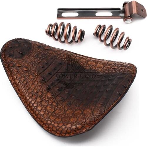 Universal for Honda Harley Custom Chopper Motorcycle Retro Brown Crocodile Leather Style Saddle Solo Seat+3" Spring Bracket