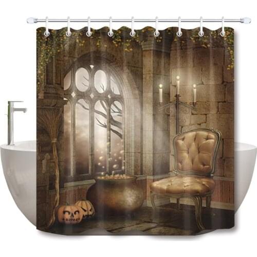 72'' Bathroom Waterproof Fabric Shower Curtain 12 Hooks Bath Accessory Sets Bubbling Potion Crucible And Chair By The Window