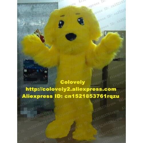 Likable Yellow Puppy Pup Doggie Beijing Dog Poodle Pudel Long Fur Mascot Costume Cartoon Character Mascotte Black Nose ZZ376 FS