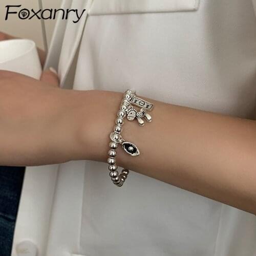Foxanry 925 Sterling Silver Bracelets for Women Popular String of Beads Accessories New Trendy Pony Pendant Punk Party Jewelry