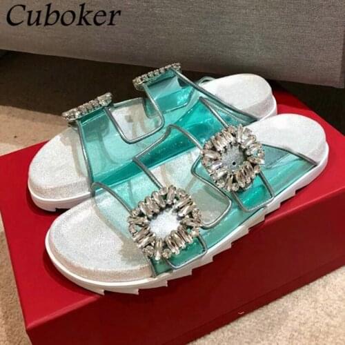 2021 Summer Runway Women slippers Thick Bottom Peep Toe Rhinestone Ladies slides Brand Vacation Shoes Women Sandalias Mujer