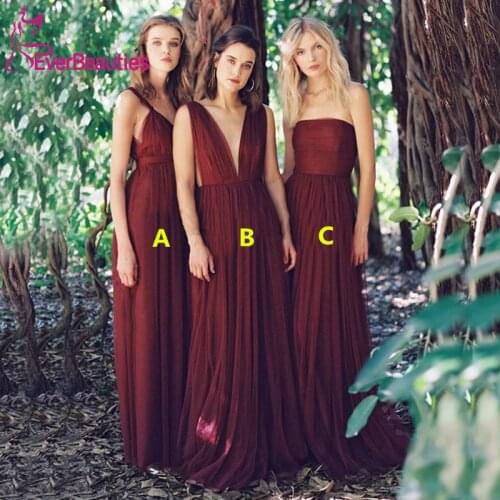 Robe Demoiselle D'Honneur Burgundy Bridesmaid Dresses Long 2020 Tulle Vestido Madrinha