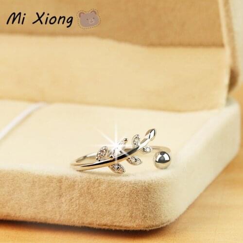 Mi Xiong real 925 sterling silver engagement rings for women unique leaf diamond luxury elegant small fresh charm brand jewelry