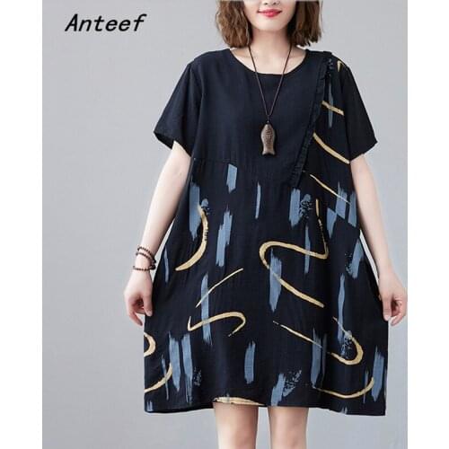 Short sleeve vintage dresses for women casual loose mini woman summer dress elegant clothes 2021 sundress