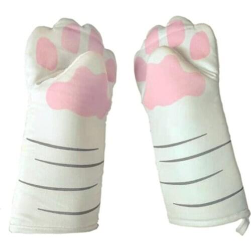 1 pair 3D Cartoon Animal Cat Paws Oven Long Mitts Microwave Heat Resistant oven Glove Cotton Baking Insulation kitchen gloves