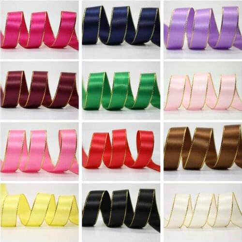 17072808,New arrival 50 yards/lot high quality double face gold edge satin ribbons gift packaging wedding party decorative