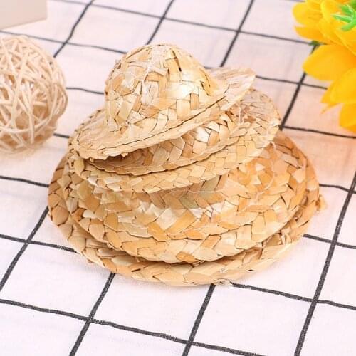 2PCS/Set Play Dressing Gift Jewelry DIY Craft Mini Doll Straw Hat Hand Knitting Accessories Decoration Kids Toy Pretend Ornament