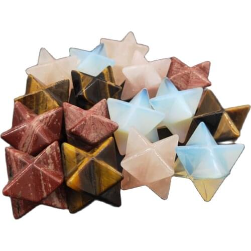 2Pcs Carved Merkaba Star Quartz Crystal Exquisite Pendant Ornaments Reiki Healing Energy Protection Home Decoration