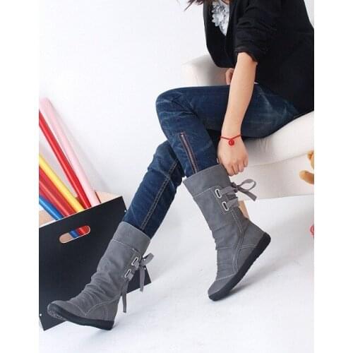 2019Explosion models large size womens shoes belt buckle in the tube boots after the strap flat Martin womens boots 40-43