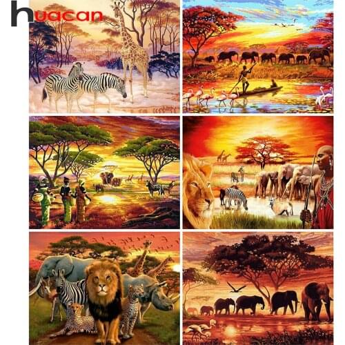 Huacan Diamond Painting New Arrival Animal Elephant Mosaic Sunset Natural Lion Embroidery Home Decor Wall Stickers