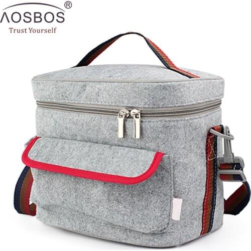 Aosbos New Portable Thermal Insulated Cooler Lunch Bags Large Capacity Felt Tinfoil Picnic Bag Tote Box for Kids Women Men