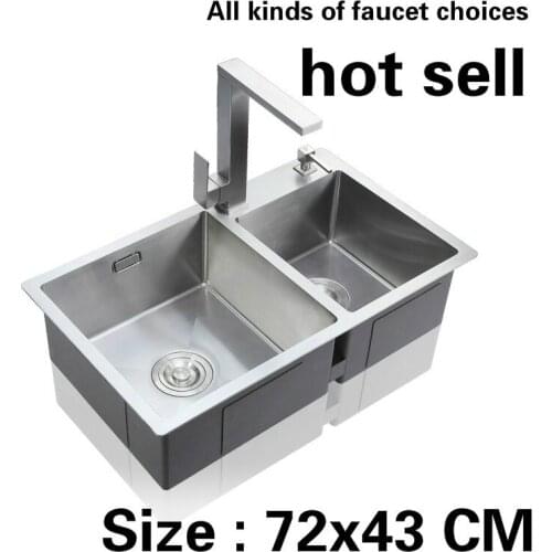 Free shipping Hot sell handmade food-grade 304 stainless steel kitchen sink double groove thickening durable 72x43 CM