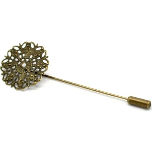 Bronze Tone Hollow Flower Metal Brooches for Ladies Back Pin DIY Men Womens Badge Brooch Pin Crafts Accessories 75x25mm