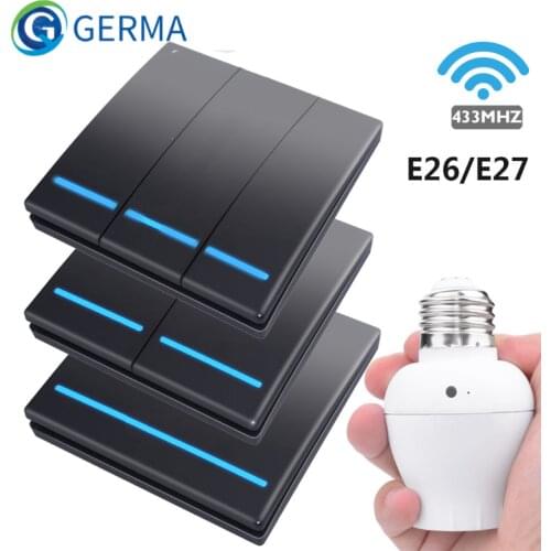 GERMA E26 E27 Lamp holder smart push Wireless Switch Light bulb 433Mhz RF Remote Control Wall Panel home 110V 220V 1/2/3 gang