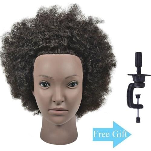 Afro Training Head 10" 100% Human Hair Styling Head Cosmetology Manikin Mannequin Head Hairdresser Doll Head with Free Clamp
