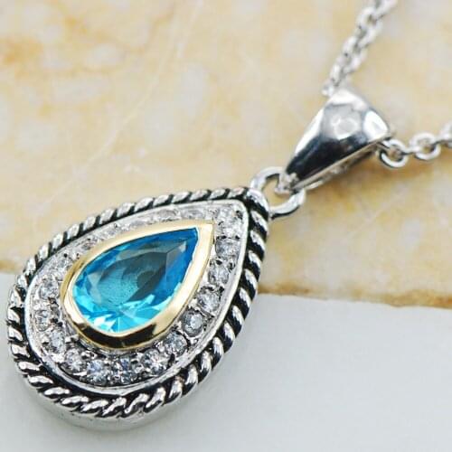 Simulated Aquamarine 925 Sterling Silver Fashion Jewelry Pendant TE624