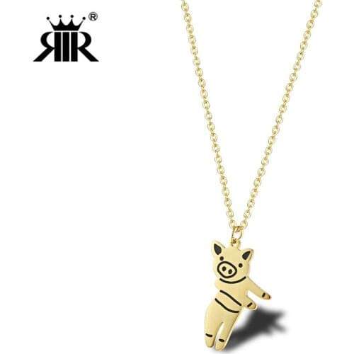 RIR Stainless Steel Cartoon Pig Exquisite Necklace Animal Creative Dancing Pig Woman Jewelry Necklace Gift For Children