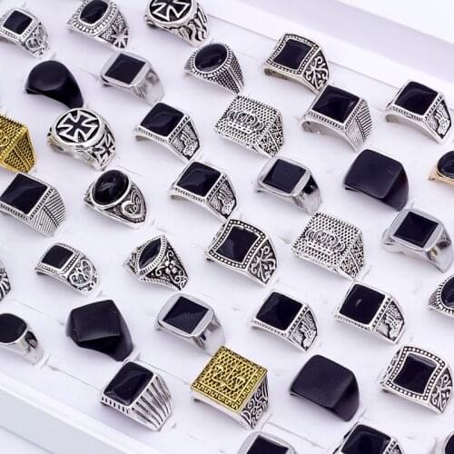 20 Pcs/Lot Geometric Square Classic Metal Men Rings Fashion Jewelry Wholesale Party Gifts Size 17mm-22mm