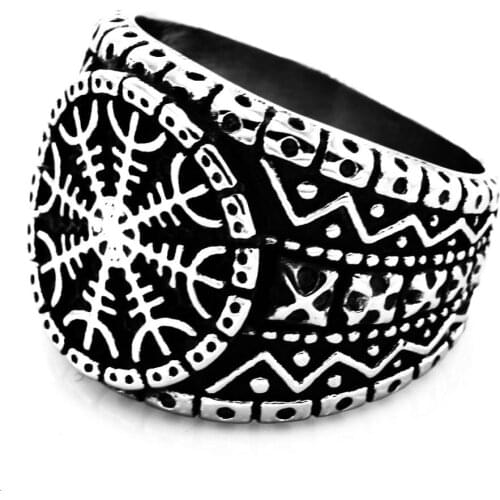FANSSTEEL Stainless Steel Jewelry Vegvisir Viking Compass and Knotwork Ring FSR20W92