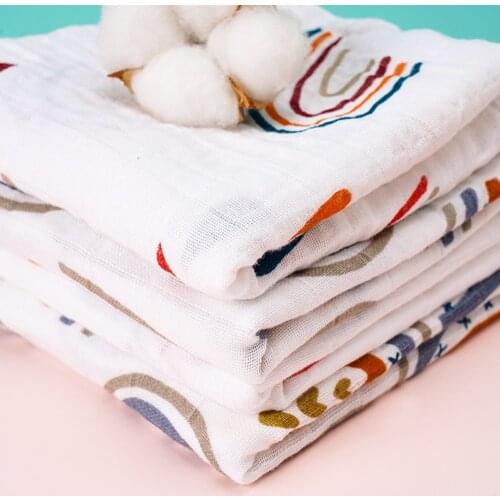 Happy Flute 4 Pieces Pack Organic Baby Muslin Swaddle Bib 60x60cm Scarf Handkerchief Burp Cloth Set