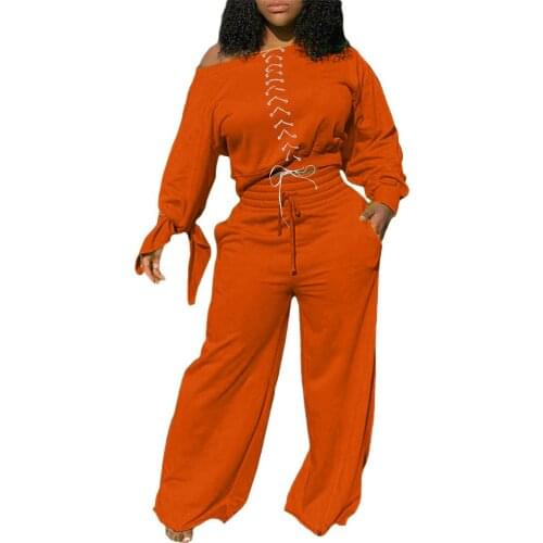 Casual Women Two Piece Set Sweater + Long Pants Tracksuit Autumn And Winter Bandage Clothes For Women