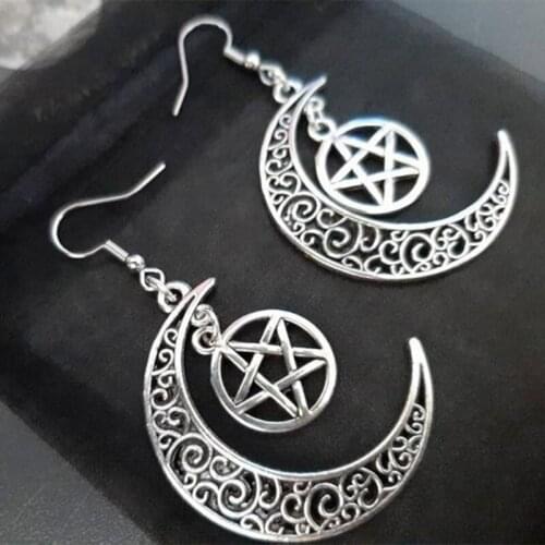 Moon Pentacle Earrings Fashion Goth Witch Jewelry Women Gift 2021New Delicate Beautiful Crescent Wholesale Statement Creative
