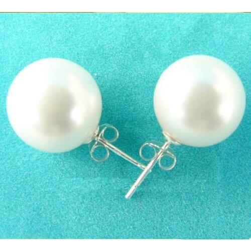 Hot Sale 12MM White Round Sea Shell Pearl Stud Stick Earrings S925 Stering Silver Butterfly Back Fine Jewelry Nice Lady Gift