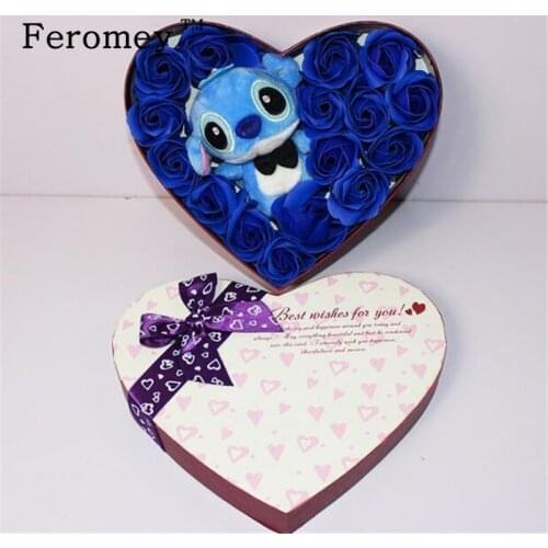 Kawaii Plush Lilo Stitch Stuffed Toys With Bouquets Stich Rose Soap Flower Bouquet Valentines Day Birthday Gift