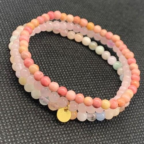 Set Pink Bracelet for Girls 4mm Rose Quartzs Morganite Nature stone Small Bead Women Bracelets 3pcs/set Good Hot Fashion Jewelry
