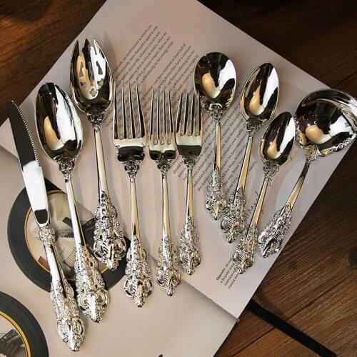 1pcs Retro Silver Dinnerware Set Steak knife Soup Fork Western Style Tableware Cutlery Kitchen Tools Multi Style Xmas Dinner set