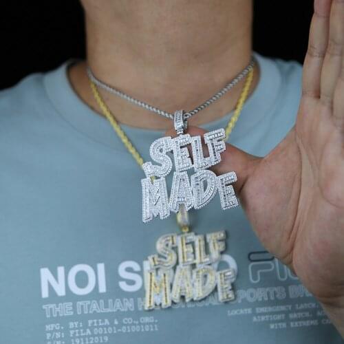 New arrived full 5A cz paved Letter pendant with long rope chain plated gold silver color hip hop necklace for men boy friend