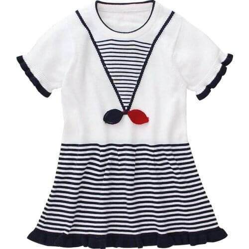 Girls Clothing Spring Summer Girl Dress Children Bow Knitted Dress O-Neck Dress Casual Baby Cotton Kids Dress Children Clothes