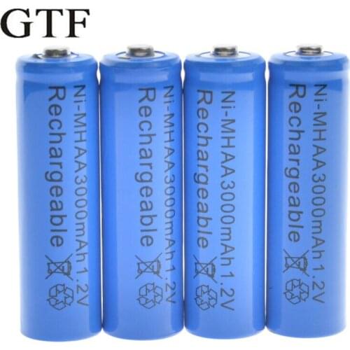 GTF 4PCS 1.2V 3000mAh AA Rechargeable Ni-MH Battery for Remote controls Radios Torches AA 1.2V 3000mah rechargeable batteries