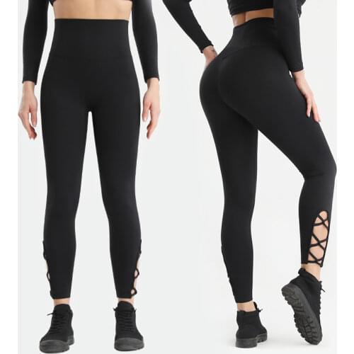 Sexy Bottom Cross Design Yoga Pants High Waist Workout Leggings Sports Women Fitness Gym Elastic Running Tights Activewear
