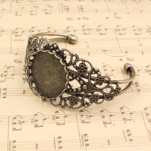 Fit 25mm Silver/Bronze Bracelet Base Bangle Blank Round Vintage Pattern For DIY Bangle Bracelets 2pcs/lot K05106