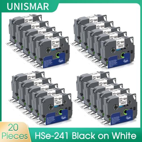 20PK HSe-241 HSe241 HS-241 HS241 Black on White Heat Shrink Tube Labels Compatible for Brother PT-E300 PT-E500 PT-P750WVP Print