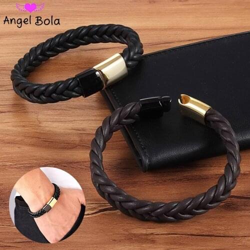 Simple Hand-woven Solid Color Magnetic Buckle Leather Rope Bracelet Personality Anti-fatigue Buddha Bracelets Jewelry Gift
