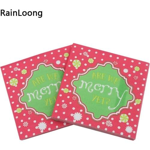 [RainLoong] 3Plys Beverage Paper Napkin Are We Merry Yet Tissue Napkin Serviettes For Party Cocktail 25*25cm