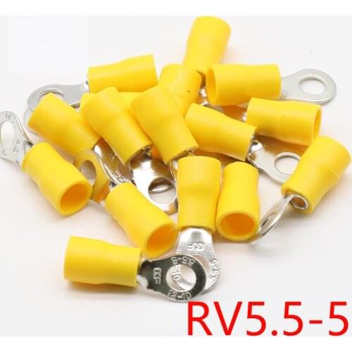 RV5.5-5 Yellow Ring insulated terminal cable Crimp Terminal 100PCS/Pack suit 4-6mm2 Cable Wire Connector RV5-5 RV