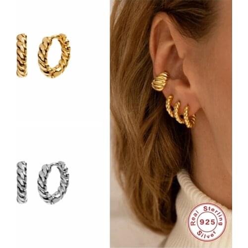 Aide 925 Sterling Silver Spiral Twist Round Hoop Earrings For Women Trendy 10mm Piercing Huggie Earings Fine Jewelry Kolczyki