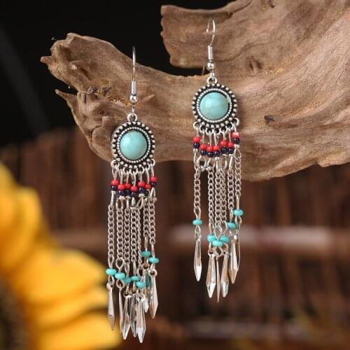 Alloy Chain Tassels Earring Pine Stone Bohemian Metal Retro Vintage Statement Geometric Trend Originality Earrings