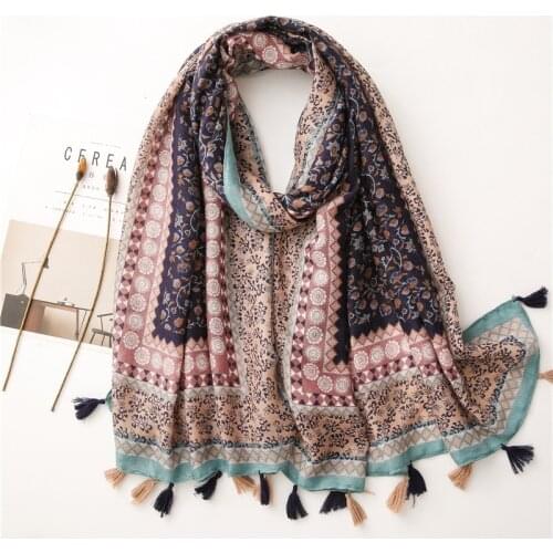 Scarf Women Sunscreen Shawl Lady Fashion Wraps Travel Cotton Linen Big Long Ethnic Style VIntage Flowers Twill Girls Colorfull