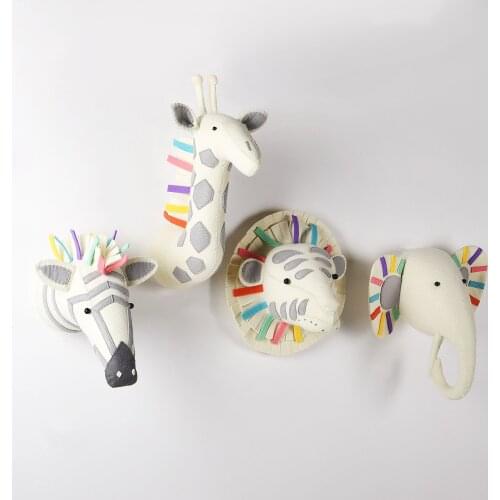 Ins Nordic Animals Head Wall Decoration Handmade Felt Animal Heads Wall hanging Plush Toys Baby Boy Room Kids Girl Room Decor