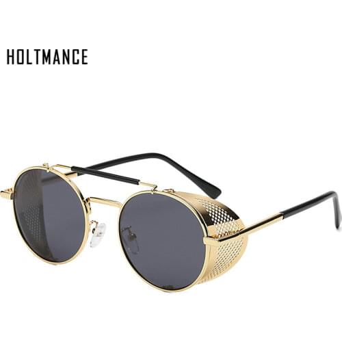 Classic Gothic Steampunk Style Sunglasses Men Women Brand Designer Retro Wrap Round Metal Frame Double Beam Sun Glasses UV400