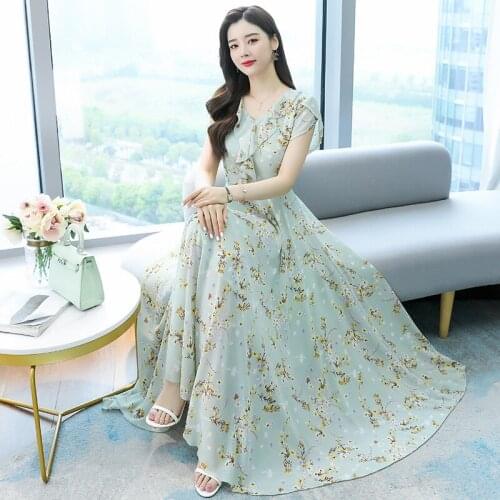 Temperament short sleeve dress 2021 summer new fashion waist slim age reduction long skirt over the knee