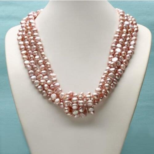 Unique Baroque Pearl Necklace Four Strands 7-8mm Purple Nugget Freshwater Pearl Fine Jewelry Charming Women Gift