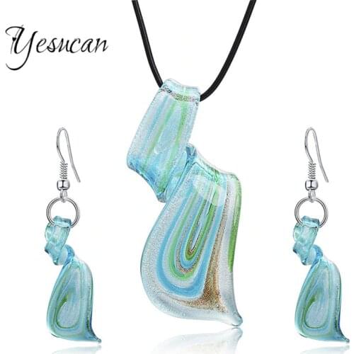 Yesucan Sexy Personality Women Glass Spiral Jewelry Set Charm Irregular Glass Shape Pendant Necklace Dangle Earrings Bijoux Gift