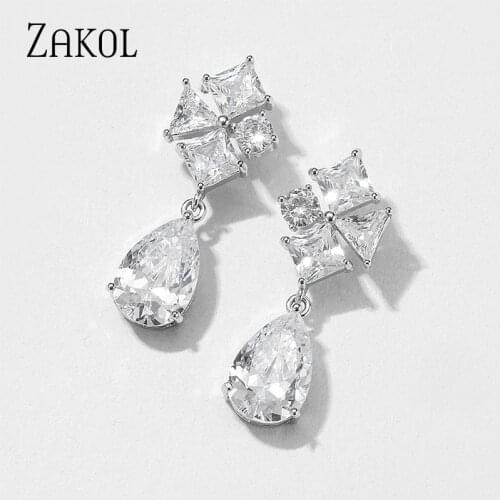 ZAKOL Luxury Cute/Romantic AAA Cubic Zirconia Earring Engagement White Color Wedding Party Jewelry Earrings for Women Gift